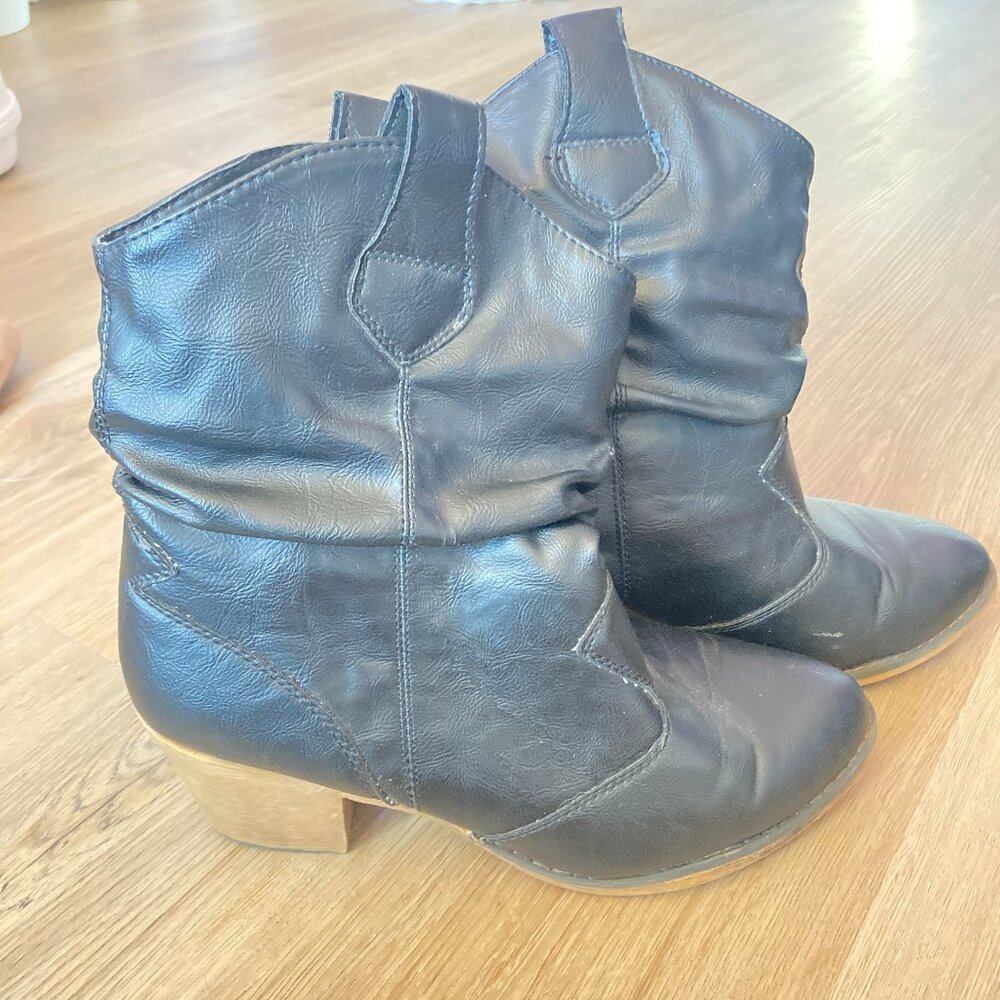 9 - Black Faux Leather Booties